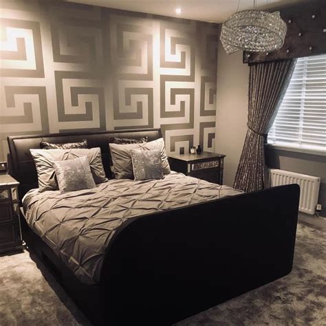 versace wall hanging|bedroom with Versace wallpaper.